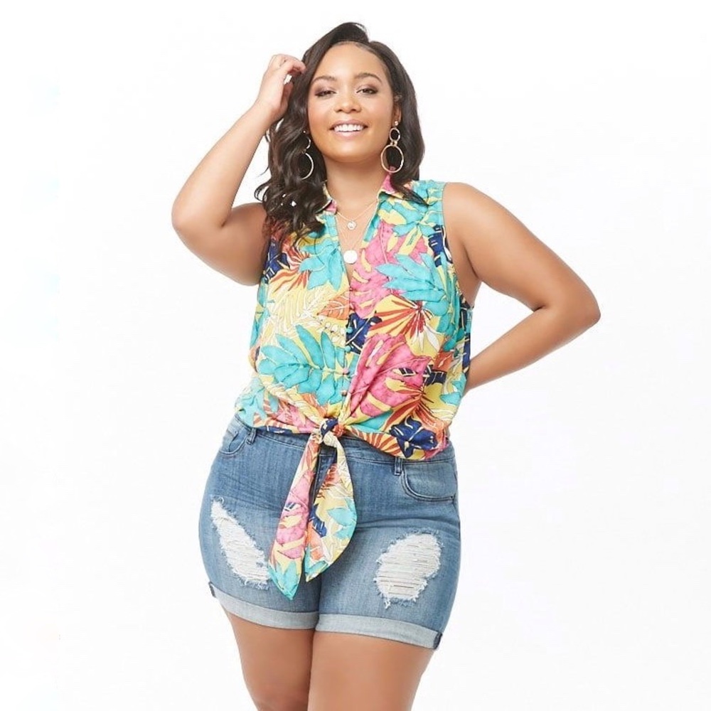 Forever 21 Tie-Front Palm Leaves Top